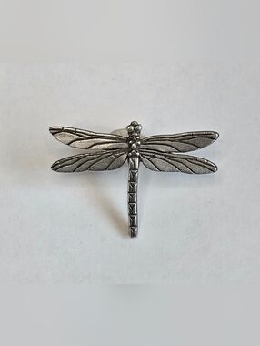 Vintage JJ Jonette Dragonfly Brooch Silver Tone Textured Insect Pin